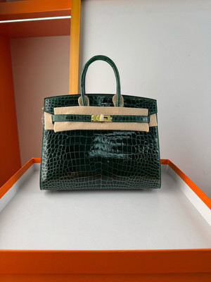 Hermès Sellier Birkin 25 Emerald Shiny Crocodile Niloticus Gold Hardware