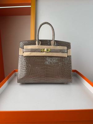 Hermès Sellier Birkin 25 Etoupe Shiny Crocodile Niloticus Gold Hardware