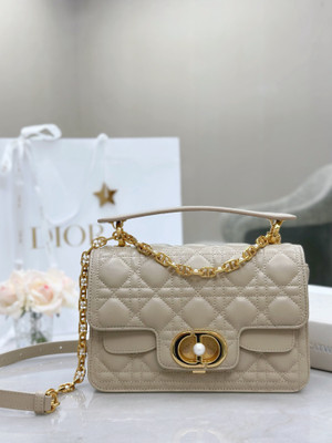 Christian Dior Small Dior Jolie Top Handle Bag Powder Beige Cannage Calfskin