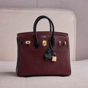 Hermes Special Order Bordeaux/ Black  Birkin 25 cm Togo Gold Hardware