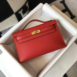 Hermès Red Mini Kelly Pochette Epsom leather Gold hardware