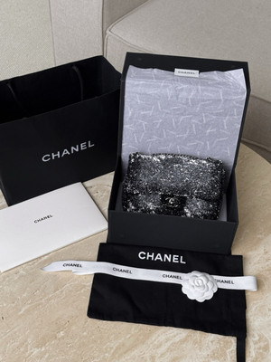 Chanel Fall-Winter 2025/26 Pre-Collection   Evening Bag   Quilted Gradient Sequins & Ruthenium-Finish Metal  Silver & Black