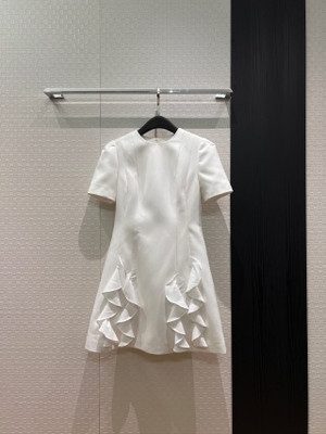 Valentino ruffle lace patchwork round neck short sleeved dress