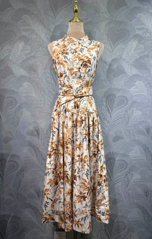 Oscar de la Renta stand collar cotton floral print sleeveless dress (2026 summer new)