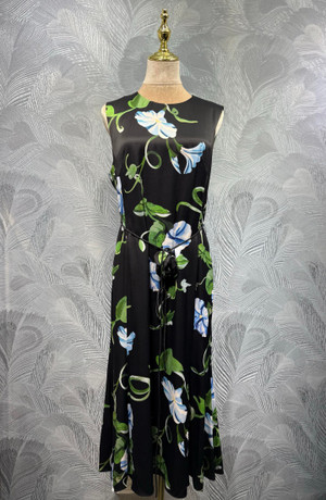 Oscar de la Renta Floral Print Sleeveless Dress, 2026 Summer New Collection - Black/Multi (S-XL)
