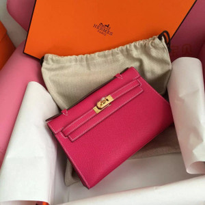 Hermès E5 Rose Tyrien Epsom Leather Mini Kelly Pochette Gold Hardware