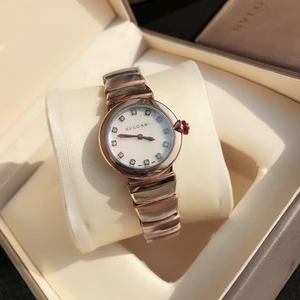 Bvlgari Lvcea Quartz Watch Diamond Index with White Mother-of-Pearl Dial Steel and Rose Gold Bracelet 28cm