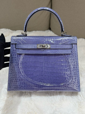 Hermès Kelly 25 Sellier Shiny Sheherazade Crocodile Palladium Hardware