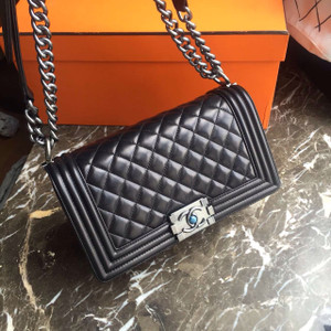 CHANEL Quilted Boy Flap Bag Lambskin with Silver Hardware