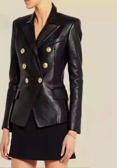 BALMAIN Black Leather Coat