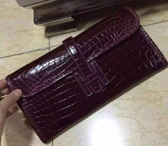 Hermes Bordeaux Rouge JIGE ELAN 29 cm shiny gorgeous porosus crocodile