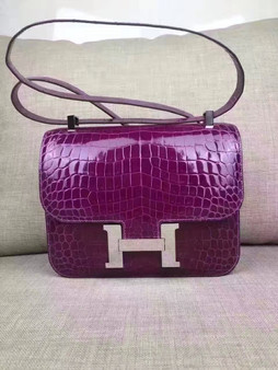  Hermes Purple Constance 24 Niloticus Crocodile with Palladium Hardware 