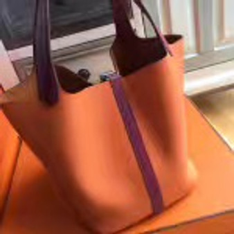  Hermes Orange/Red Picotin Lock MM Togo Leather Bag