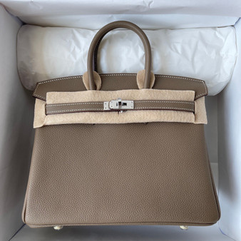 Hermes 18 Etoupe Birkin 25 Togo leather Palladium Hardware