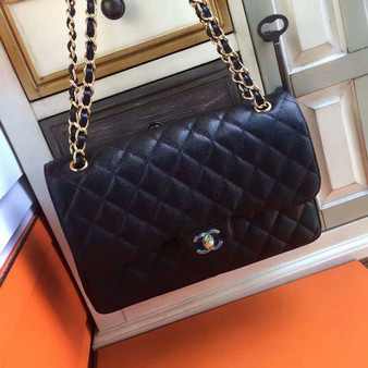 Chanel LARGE CLASSIC HANDBAG Black Calfskin  Chanel LARGE CLASSIC HANDBAG Black Calfskin
