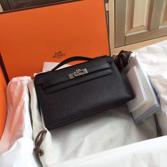 Hermès Black Mini Kelly Pochette Epsom leather Palladium hardware