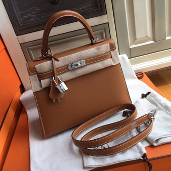  Hermes CK37 Brown Kelly 25 Epsom Palladium Hardware