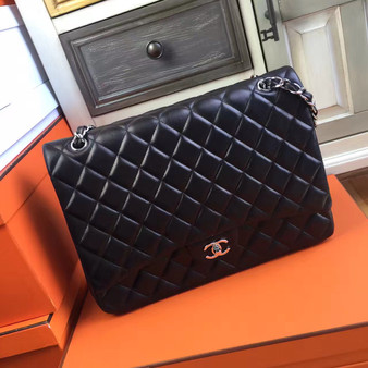 Chanel Black Quilted Lambskin Maxi Classic Double Flap Bag 