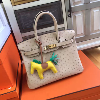Hermes 3C Wool White Birkin Bag 30cm KK Ostrich Leather Gold Hardware