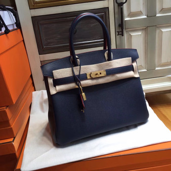 Hermes Royal Blue Birkin Bag 30cm Epsom Gold Hardware