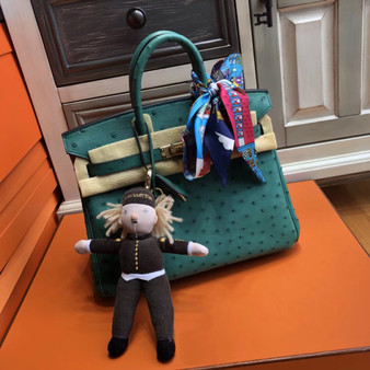 Hermes 7F Bleu Paon Birkin Bag 25cm KK Ostrich Leather Gold Hardware