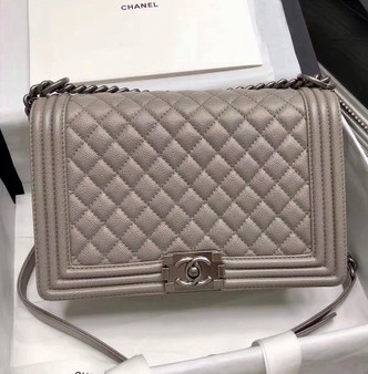 CHANEL Gray Large 28cm Boy Bag with Silver Hardware