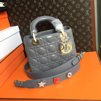 Christian Dior My Lady Dior bag in Dior Grey lambskin "Cannage" topstitching