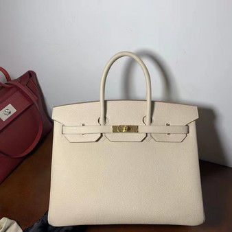 Hermès  10 craie Birkin 35  Togo Leather Gold Hardware