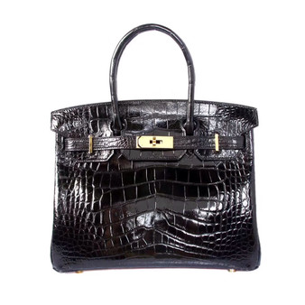 Hermes Black Birkin 30 in Porosus  Crocodile with Gold hardware