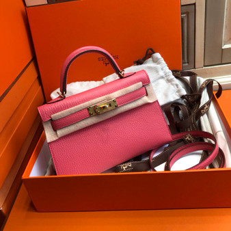 Hermes U5 Rose Lipstick  Mini Kelly II 20 Epsom calf Gold Hardware