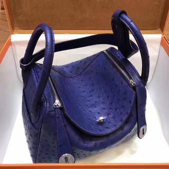 Hermes  BLUE IRIS Lindy 26 Ostrich  Palladium HW