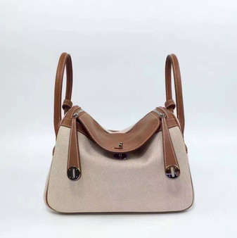 Hermès Lindy 30 Toile/Natural Swift leather with Plladium Hardware