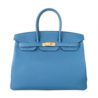 Hermès  75 Blue Jean 35  Togo Leather Gold Hardware 