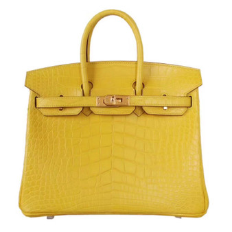 Hermes Soleil Yellow Birkin Bag 25cm Niloticus Crocodile Leather Gold Hardware