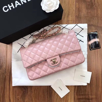 CHANEL Sakura Pink  Lambskin Leather Classic Double Flap 2.55 Shoulder Bag Silver HW