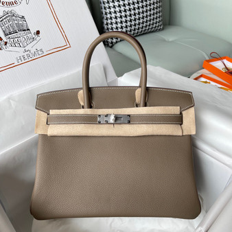  Hermès 18 Etoupe Birkin 30 cm Togo Leather Palladium Hardware 
