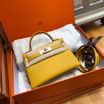  Hermès  9D Amber Mini Kelly II Epsom leather Palladium hardware