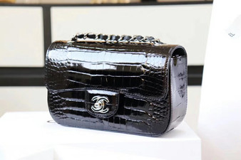 Chanel Black Shinny Alligator Classic Mini Flap Bag with Silver Hardware
