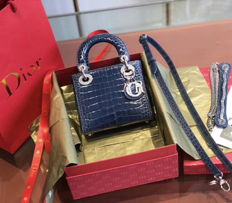 Christian Dior Blue  Alligator Mini Lady Dior Tote with gemstone hardware