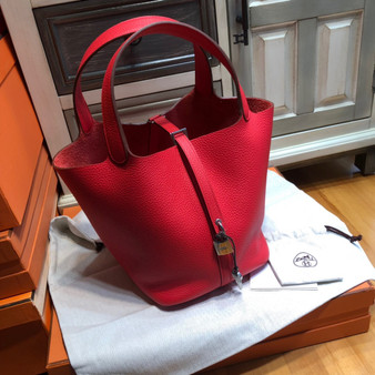  Hermes S5 Rouge Tomate Picotin Lock MM Togo Leather Bag