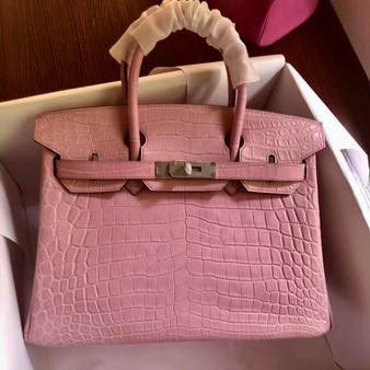 Hermes 1Q Rose Confetti Birkin 30 in Porosus  Crocodile with Palladium hardware Hermes 1Q Rose Confetti Birkin 30 in Porosus  Crocodile with Palladium hardware