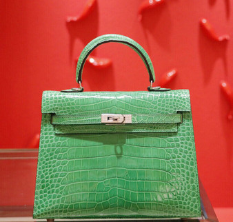 Hermes SHINY  Bamboo  NILOTICUS CROCODILE KELLY 25 WITH Diamond Encrusted HARDWARE Hermes SHINY  Bamboo  NILOTICUS CROCODILE KELLY 25 WITH Diamond Encrusted HARDWARE