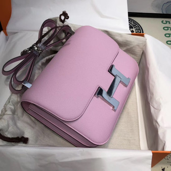 Hermes X9 Mauve Sylvestre  Constance 24 Epsom bag with Palladium Hardwares   Hermes X9 Mauve Sylvestre  Constance 24 Epsom bag with Palladium Hardwares