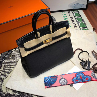 Hermes Birkin 30 Bag Limited Edition Patchwork Black Alligator  Hermes Birkin 30 Bag Limited Edition Patchwork Black Alligator