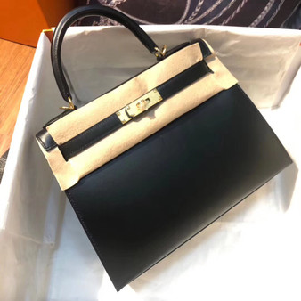 Hermès Black Kelly 28 Box Leather Gold Hardware Hermès Black Kelly 28 Box Leather Gold Hardware