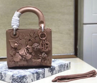 Christian Dior MINI LADY DIOR EMBROIDERED FLOWERS NUDE LAMBSKIN BAG  Christian Dior MINI LADY DIOR EMBROIDERED FLOWERS NUDE LAMBSKIN BAG