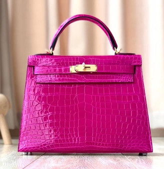 Hermes J5 Rose Scheherazade Kelly 28 Crocodile Niloticus 28  Hermes J5 Rose Scheherazade Kelly 28 Crocodile Niloticus 28