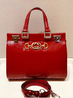 Gucci Red Zumi snakeskin medium top handle bag  Gucci Red Zumi snakeskin medium top handle bag