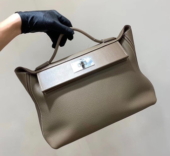 Hermes Kelly 24/24 Etoupe Swift & Togo Leather with Palladium Hardware Hermes Kelly 24/24 Etoupe Swift & Togo Leather with Palladium Hardware