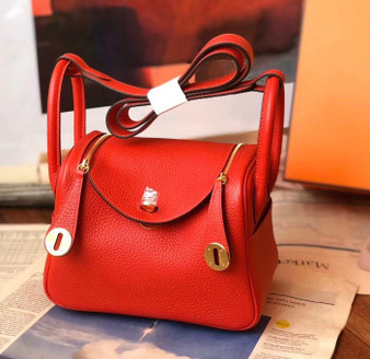 Hermes Mini Lindy 20cm Bag Red Epsom Leather Gold  Hardware